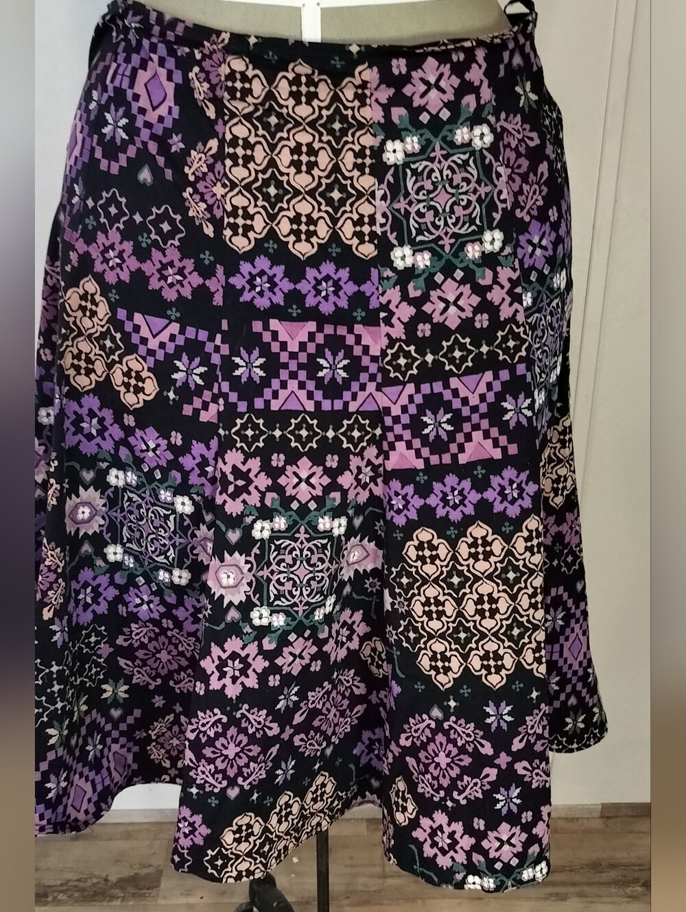 A-Line Skirt with Purple & Pink Patchwork Print